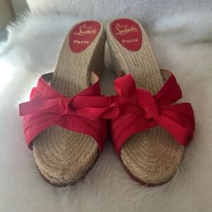 CHRISTIAN LOUBIUTIN RED ESPADRILLE SANDALS 7.5